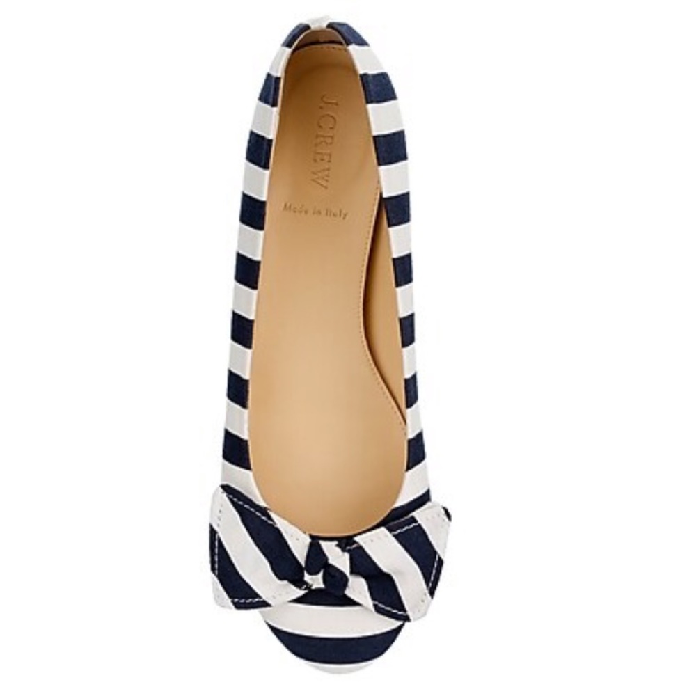 {J.CREW} Cece Ballet Bow Flats Nautical Navy Ivory Stripes 6.5 classic
